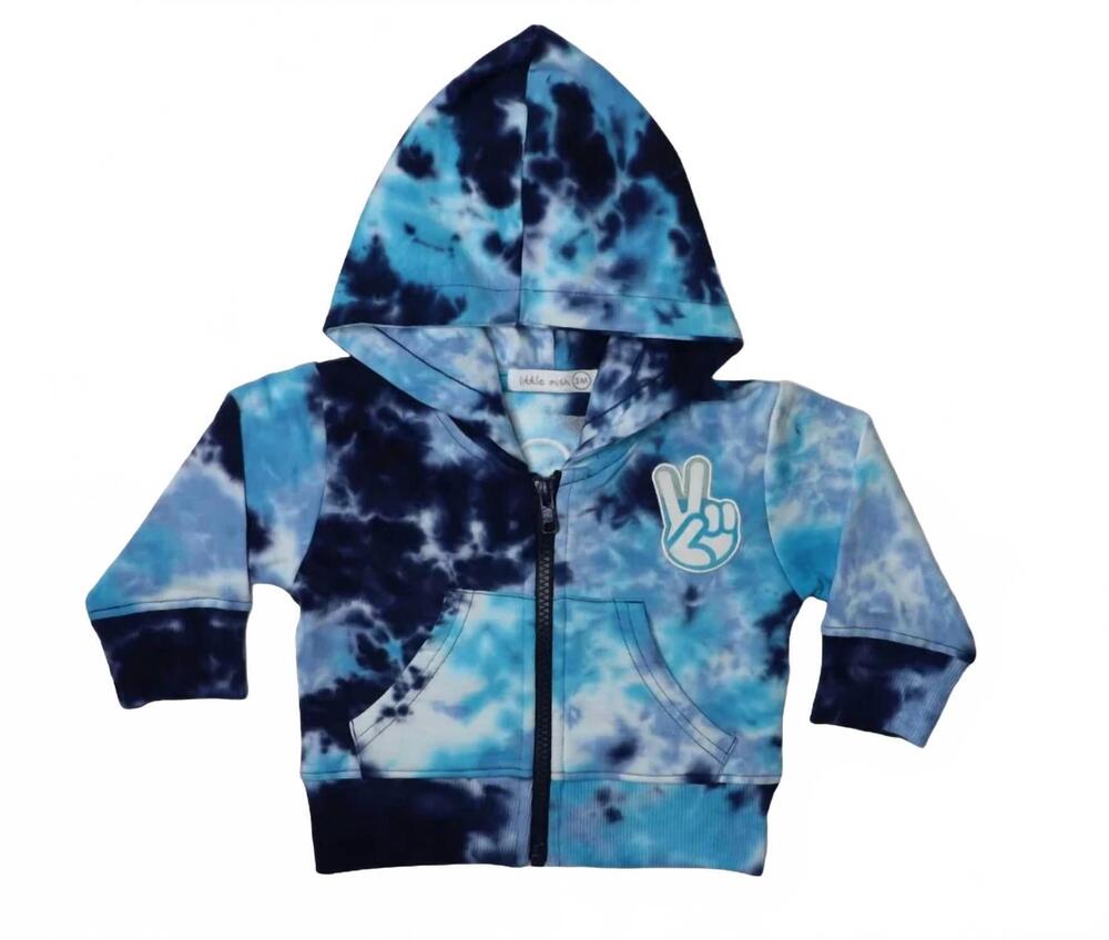 NEW LITTLE MISH kids' peace out dye hoodie in blue